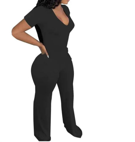 Solid Black Zipper Jumpsuit